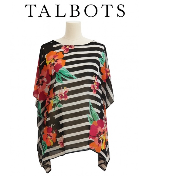 Talbots Multicolor Floral Striped Poncho Blouse S/M - Picture 1 of 7